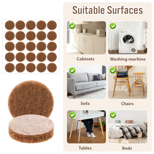 48 Pcs 1/2 Inch Felt Pads for Chair Legs Brown Felt Cabinet Door Pads Self Adhesive Round Felts Feet Protector Felts Bumpers for Table Chair Sofa Furniture Kitchen Cabinet Doors Floor Drawers Cupboard
