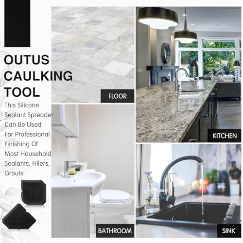 Outus 2 Pieces Caulking Tool Set Silicone Sealant Grout Tool for Kitchen Bathroom Floor Sealant Sealing(Black) - color: Black