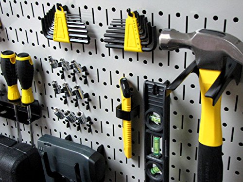 Wall Control Pegboard Rack Horizontal Metal Pegboard Garage Tool Storage Pack - Two 32-Inch Wide x 16-Inch Tall Easy To Install Peg Boards (Grey) - color: Grey