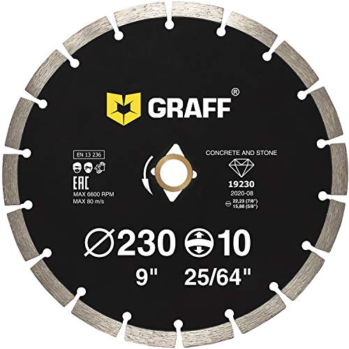 9 Inch Diamond Blade for Angle Grinder — Diamond Cutting Wheel for Cutting Stone, Marble, Granite, Brick, Masonry, Paving Flag, Concrete — Diamond Saw Blades Segment Height 0.394” (10 mm) — GRAFF - size: Ø 9 Inch Segment, style: Diamond Segment Blades