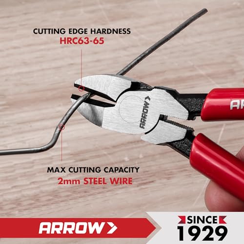 ARROW 6" High Leverage Diagonal Cutting Pliers, Wire Cutters, Side Cutters | Reinforced Jaws, Non-Slip Handle, Premium High Carbon Steel, Comfortable Grip, For Cutting Wires - size: 6 INCH