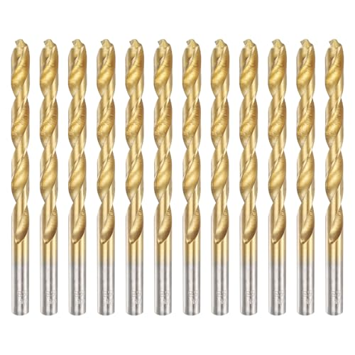 uxcell 12pcs Titanium Twist Drill Bit 1/4" Drilling Dia High Speed Steel Drills for Hardened Metal, Stainless Steel, Cast Iron, Wood, Plastic - size: 1/4 inch