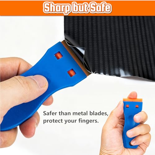 Plastic Razor Blade Scraper, 2PCS Scraper Tool with 100PCS Plastic Blades Carry Case, Cleaning Scrapers Remover Storage for Stickers, Decals, Adhesive, Labels, Paint, Glass, Car, Window, Caulk