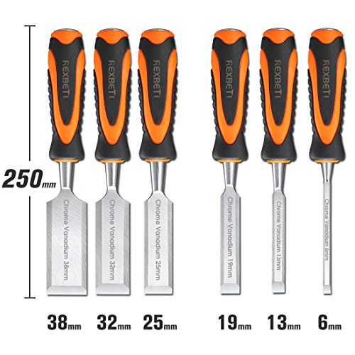 REXBETI 10pcs Wood Chisel Set, Heat-Treated Cr-V Alloy Blades Chisel Set