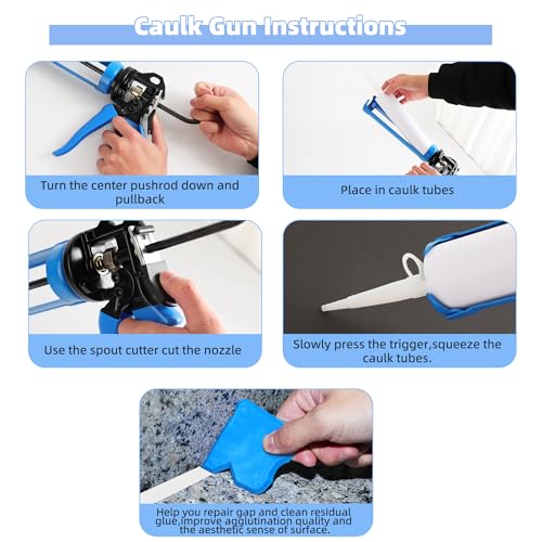 PRO Caulk Gun Kit Heavy Duty Silicone Caulking Gun Thrust Ratio 25:1 No-drip Rotating Barrel and Caulking Tools,Sealant Tools Grout Scraper For Kitchen Bathroom Sink Joint,With Gift Box - style: Professional Plus