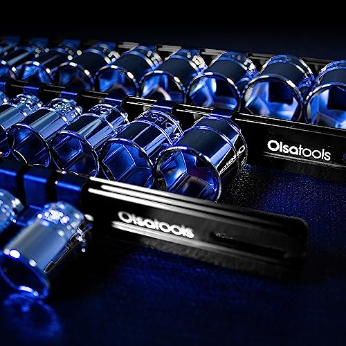 Olsa Tools 3-sets Socket Organizer Rail with Locking Caps, Black - color: Black, size: 3pc, 1/4, 3/8, & 1/2-Inch Drive