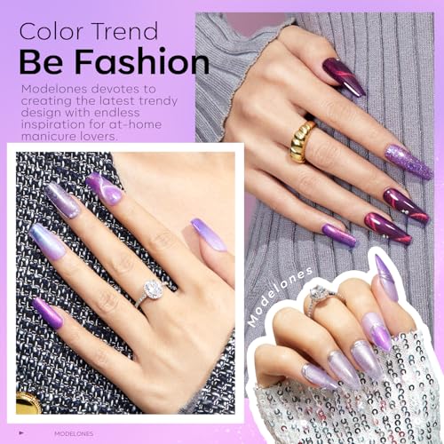 modelones Purple Cat Eye Gel Nail Polish Set, 6 Colors Silver Glitter - color: A-2 Lavender Skies