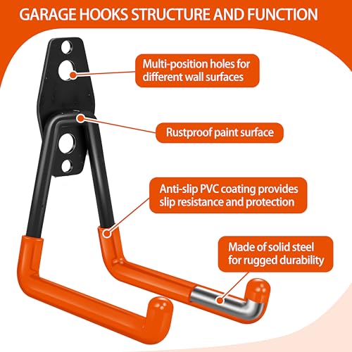 18 Pack Garage Hooks Heavy Duty - Anti-Slip Coating - color: Orange, size: 18pack