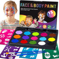 Drawdart Face Painting Kit for Kids - 15 Colors Non-Toxic Water Based Face Paint with Stencils & Brushes - Parties, Birthdays, Halloween Face Body Makeup Kit - color: 15 Colors Kit