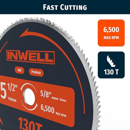 5-1/2-Inch 130 Tooth Plywood, Softwood, OSB Cutting Circular Saw Blade with 5/8"-1/2" Bushing-3 Pack - size: 5-1/2" 130T