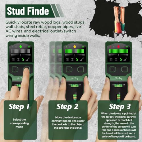 Stud Finder Wall Scanner - 7-in-1 Electronic Stud Detector with HD LCD Display, Detects Wood, Metal, AC Live Wire, Joists & Pipes, Wall Scanner with Laser Level & Bubble Level Ruler
