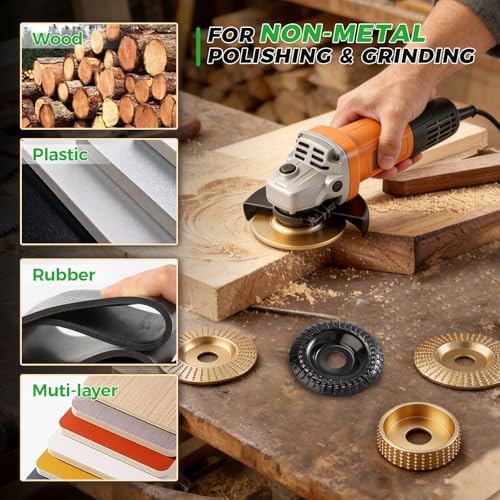 5PCS Wood Carving Disc Set for 4 and 4 1/2 Angle Grinders, Grinding Wheel Shaping Disc with 7/8"-5/8" Arbor for Wood Carving,Tree Stump Cutting, DIY Woodworking & Wood Sculpting