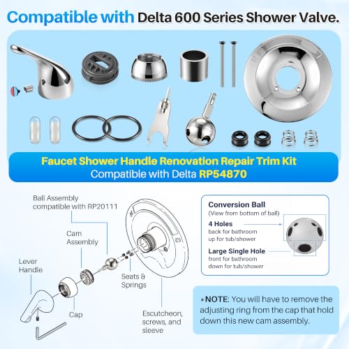 Shower Trim Kit Compatible with Delta RP54870, Lever, Chrome - color: Chrome