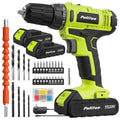 PULITUO'S 20V Cordless Drill/Driver, Electric Screwdriver - 2 Batteries, 30Nm, 21+1 Torque, 2 Speed, Keyless 3/8" Chase Drill with LED Light, Kit for Home (Green) - style: 20V Drill (green)- double