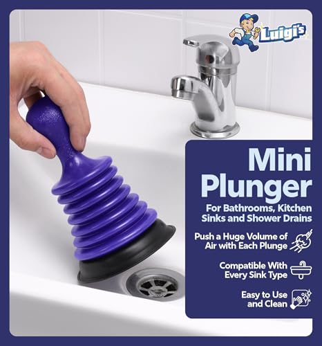 Luigi's Sink Plunger Kitchen - Sink Plunger Bathroom - Drain Bathtub or Shower - Small and Powerful Clog Remover - Commercial Style Plumbers Plungers with Large Bellows - Blue - Mini - color: Blue - Mini Sink Plunger