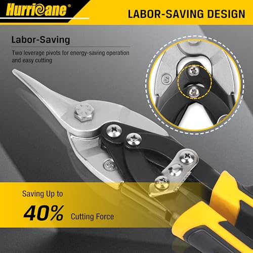 HURRICANE 10 Inch Aviation Tin Snips, Cr-Mo Aviation Snips for Cutting Metal Sheet, Heavy Duty Sheet Metal Cutter Shear, Straight Cut, High Leverage Aviation Snip, Up to 40% Labor Saving - size: 10 Inch High Leverage: Straight Cut
