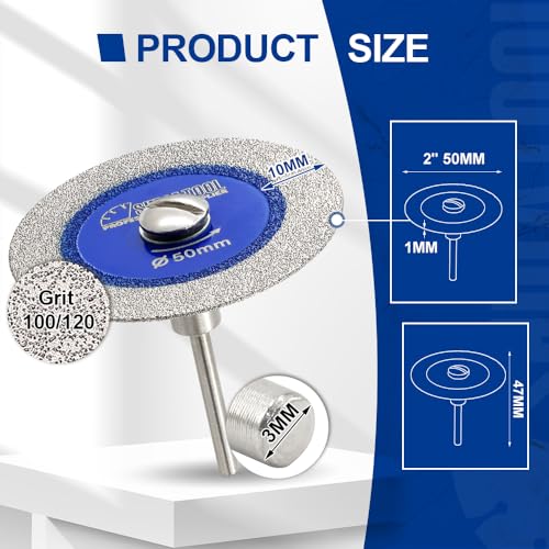 SHDIATOOL 50mm (2 inch) Diamond Glass Cutting Blade with 3MM Shank, Mini Carving Disc for Drill Machine on Glass, Tile, Porcelain, Ceramic(Pack of 5) - size: 50mm (2")