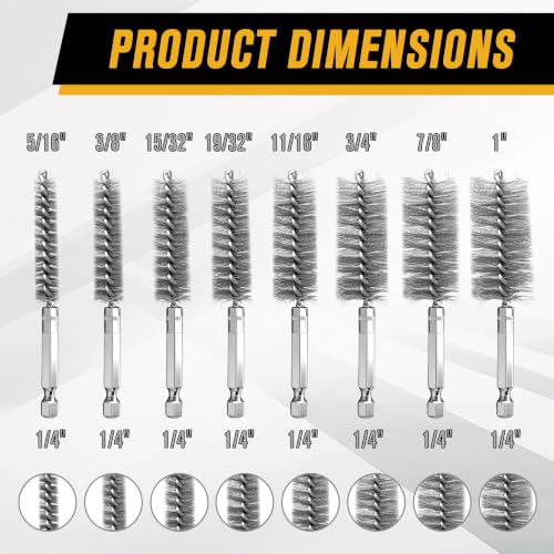 16 Pcs Wire Brush Set for Drills, Stainless Steel and Brass Bore Cleaning Brushes with 1/4" Hex Shank, Compatible with Power Drills, Grinders, and Impact Drivers (8-25mm) - color: Silver