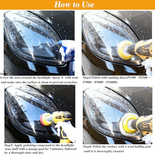 134Pcs Sandpaper 3Inch Sanding Disc Drill Polishing Kit, Wet Sanding Paper Headlight Restoration Kit, 60-10000Grit Hook & Loop Sandpaper Set for Car Wood Metal Glass Resin Expoxy - style: 3inch-134pcs