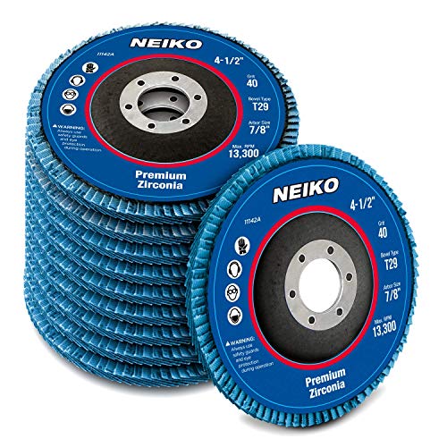 Neiko 11142A Premium Zirconia Flap Disc | 4.5" x 7/8-Inch, 40 Grit, Bevel Type 29 - 10 Pack