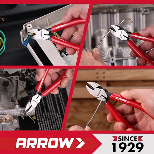 ARROW 6" High Leverage Diagonal Cutting Pliers, Wire Cutters, Side Cutters | Reinforced Jaws, Non-Slip Handle, Premium High Carbon Steel, Comfortable Grip, For Cutting Wires - size: 6 INCH