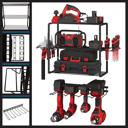 Power Tool Organizer - 4-Tier Garage Shelving Unit with 140lb Max Capacity - Wall Mount Garage Storage System for Tools by Stalwart - size: 4 Tier