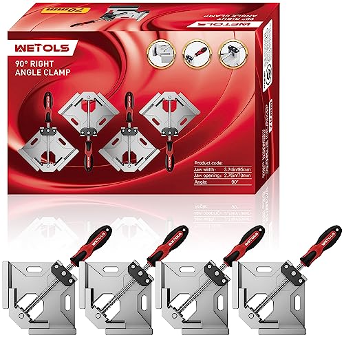 WETOLS 90 Degree Corner Clamp Set, 4 Pcs Adjustable Clamps for Woodworking