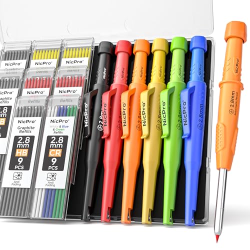 Nicpro 6Pack Carpenter Pencils with Sharpener & Sleeve, Construction Pencil - size: 6 Pack