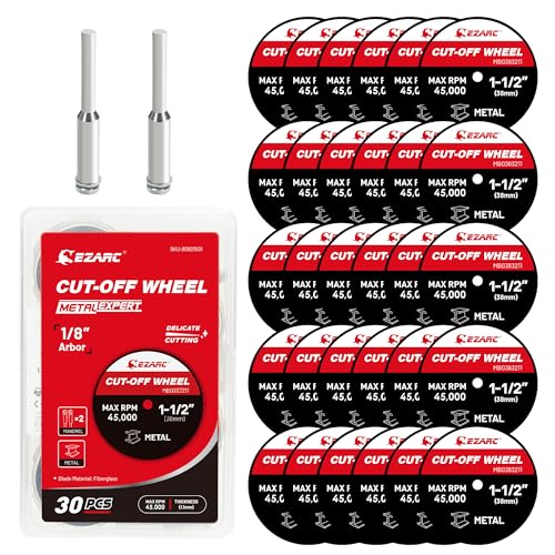 EZARC 1-1/2 Cut Off Wheels, 1.5" x 1/8" Fiberglass Reinforced Rotary Tool Cutting Disc Accessories Include Mandrels, 32-Pack