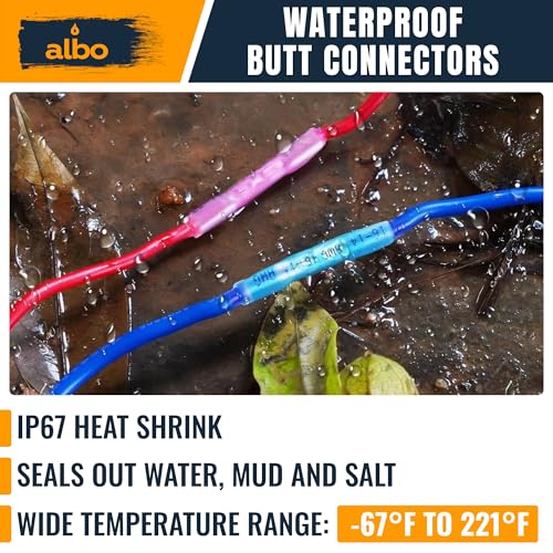 ALBO Heat Shrink Crimp Connectors (Butt 500Pcs Blue 16-14 AWG) - color: Butt 500Pcs Blue 16-14 AWG