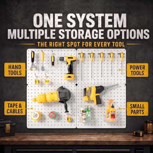 Pegboard Organizer Kit,4 Pack 14.76x10.82 in Metal Panels with 6 Bins,White - color: White, size: 14.76"x10.82"- 4 Pcs