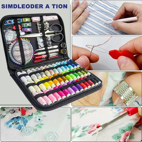 JUNING Sewing Kit with Black Case Portable Sewing Supplies for for Mom Grandma Women Men Teen Girls Boys Adults Beginner, Home Travel, Emergency, 42 Threads, Scissors, Needles, Measuring Tape and More - size: XL-42 Threads