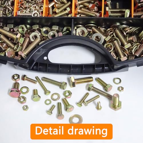 1020PCS Grade 8.8 Metric Bolt Assortment Kit -M4 M5 M6 M8 Heavy Duty Hex Bolts & Nuts with Washers,Yellow Zinc Plated(12-30mm), Automotive/Furniture Hardware,Assorted Metric Fasteners for DIY & Repair