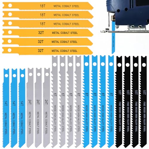 24Pcs Jig Saw Blades Set, Jigsaw Blades for Wood Plastic Metal Cutting