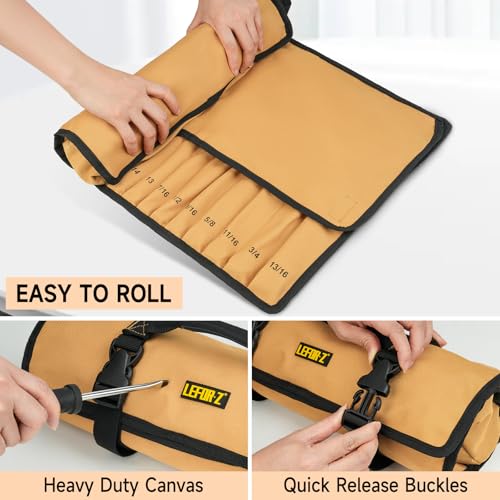 23+1 Pockets Wrench Roll Organizer,Metric/SAE Wrench Roll Up Pouch,No Tools - color: Brown