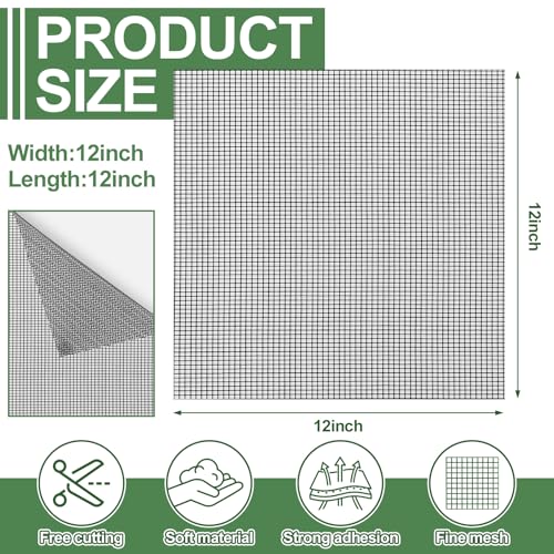 CroBlissful 6 Pcs Screen Patches 12" X 12" Black Fiberglass Mesh - size: 12" X 12"