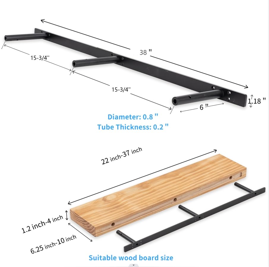 38‘’ Heavy-Duty Hidden Floating Shelf Bracket – 210 LBS Max Load (Mounted on Studs), Floating Mantel Bracket for Fireplace & Wall Shelves, Includes Easy Installation Kit（38 inch Brackets） - size: 38 Inch - With Ease Kit
