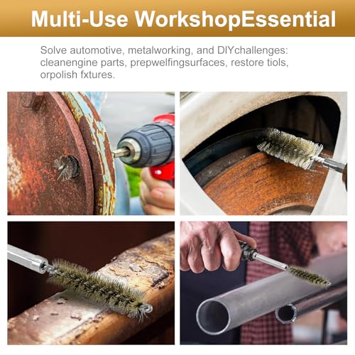 12Pcs Stainless Steel Bore Brush Set,Setwire Brush for Drill, with 8mm-19mmAbrasive Wire Brush , Rust Remover and Pipe Cleaner for Metal Surfaces with 1/4" Hex Shank - style: Brass