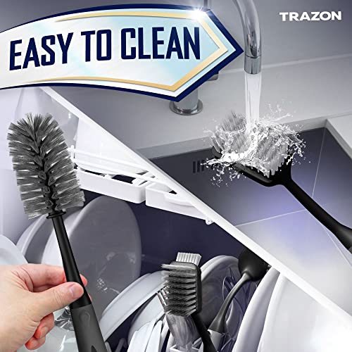 Dish Brush Set of 4 - Kitchen Scrub Brushes with Non-Slip Long Handle for Cleaning, Scrubber, Dishwashing, Dishes, Bottles, Straws, Cups, Pots & Sink, Black - color: Black