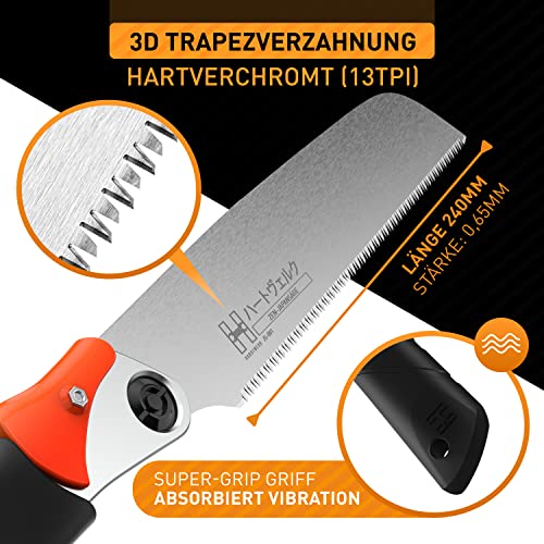 HARDTWERK Zen Japanese saw foldable (Kataba) 240 mm from SK4 carbon steel for DIY & industry- Japanese saw fine saw for wood - pull saw wood saw