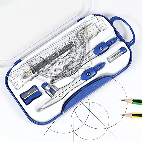 Unjoo Geometry Set 10 Pcs Student Supplies,Protractor and Compass,Navy Blue - color: Navy Blue