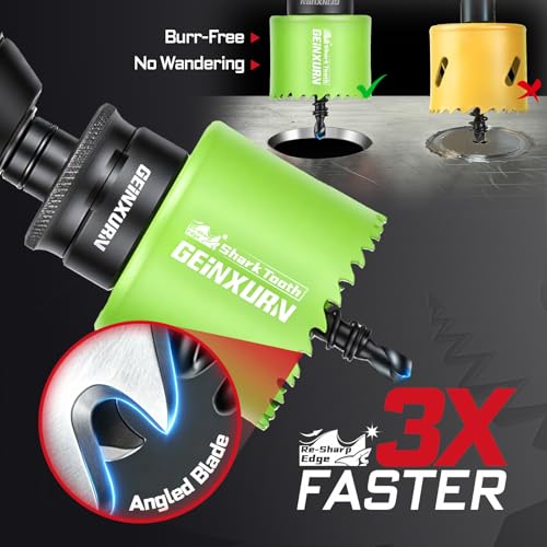 Geinxurn 2-1/8 Inch(54mm) Hole Saw, 2PCS HSS Bi-Metal Hole Saw Kit with Shark Tooth Hole Cutter for Wood,Drywall, PVC Boards and Thin Metal - color: 2 PCS 2-1/8"