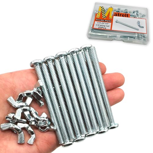 20Pack 1/4"-20 x3 Screw Bolts and Wing Nut Kit 10pcs Machine Screws with Round Head Phillips 10pcs Butterfly Hand Twist Tighten Nut Zinc Plated Hardware Fitting Fastenings Assortment Kit - size: Silver 20 Pack 1/4"-20 x3"