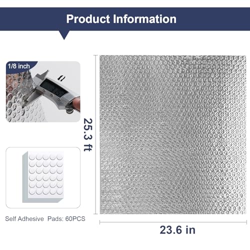 DGSL Double Reflective Bubble Foil Insulation Foam, 23.6IN X 25.3FT Window Insulation for Summer Heat Reflective Window Film for Window, Garage Door, RV, Roof - size: 23.6 in x 25.3 ft