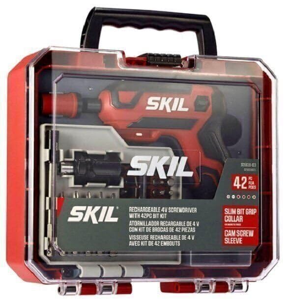 SKIL Rechargeable 4V Cordless Pistol Grip Screwdriver with 42pcs Bit Set, USB Charger and Carrying Case - SD5618-03 - style: 4V Pistol Grip Screwdriver_42pc Set
