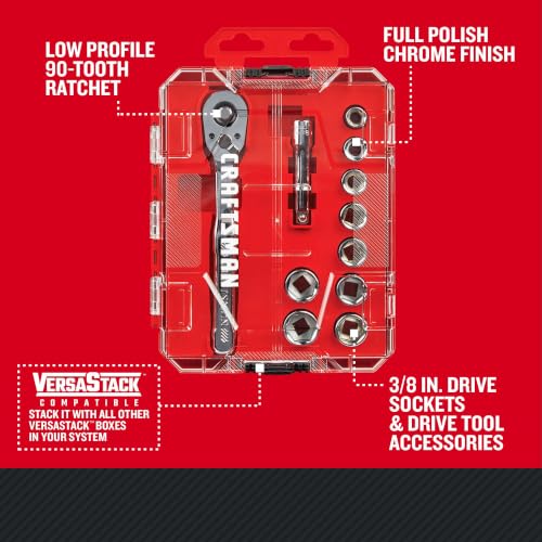 CRAFTSMAN Mechanics Tool Set, 3/8 Inch Drive, SAE, 11 Piece, 90-Tooth (CMMT12126) - style: NEW SAE 11 Piece