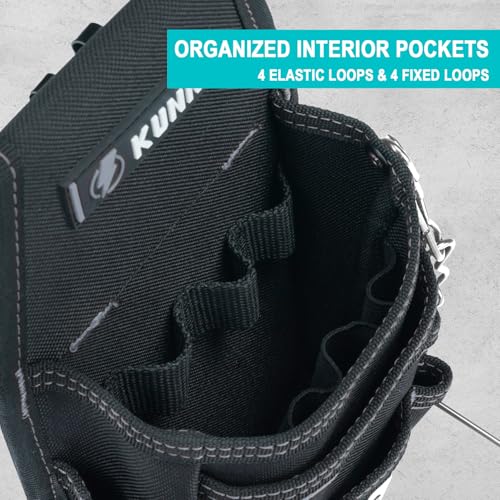 KUNN Electrician Tool Pouch with Belt Clip - 7-Pocket Lightweight Small Tool Belt Pouches for Carpenters, Technicians, HVAC - Heavy Duty Multi-Pocket Organizer for Construction, Maintenance, DIY Tools - color: Gray