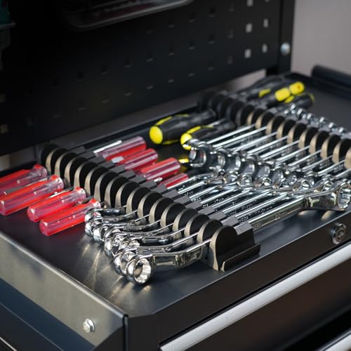 DEHOYI 24 pcs Modular Wrench Organizers for Tool Drawers - Wrench Rack with Metric&SAE Labels, Perfect Tool Storage Holder. Gift for father, brother and boyfriend (No-Magnet) - style: No-Magnet(24pcs Black)