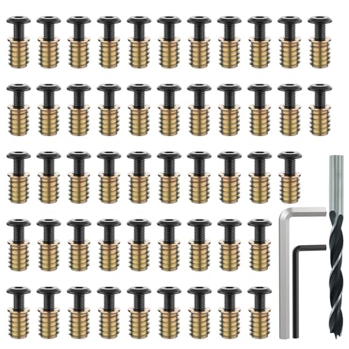 50 Sets 1/4-20 x 19/32" Threaded Insert and Bolt for Wood - size: 1/4-20 x 19/32", 50 Sets