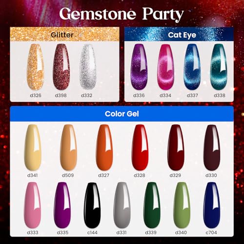 Beetles Cat Eye Gel Nail Polish Set, 20 Colors Fall Glitter Gel - color: Gemstone Party - 20 Colors